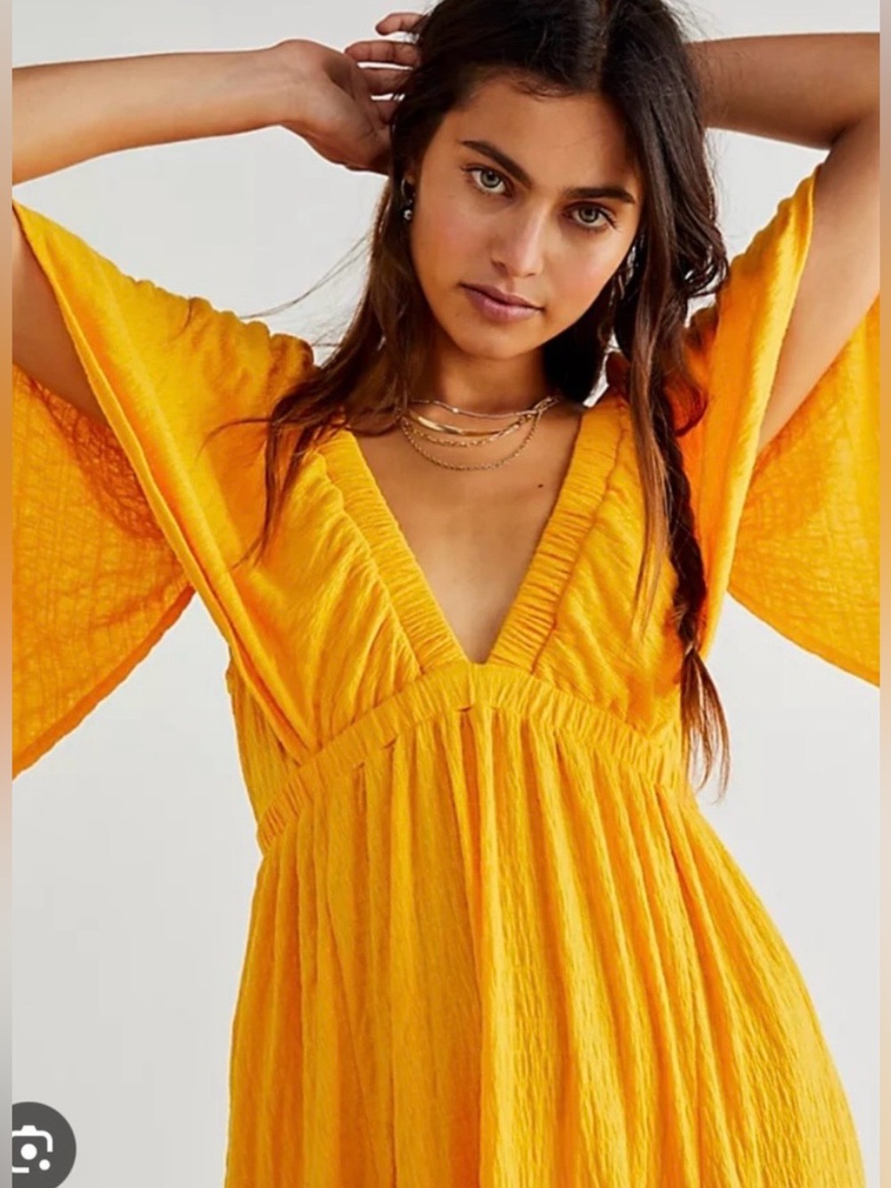 Free People La La Golden Yellow V-Neck Flutter Maxi Dress Size Small - Picture 2 of 12